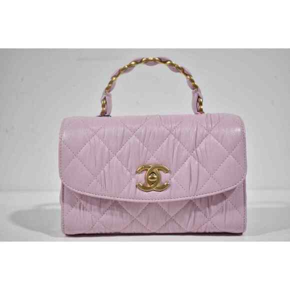 Chanel 21S CC Links Pink Mini Flap Top Handle Gold Chain Quilted Crossbody Bag - Picture 1 of 12